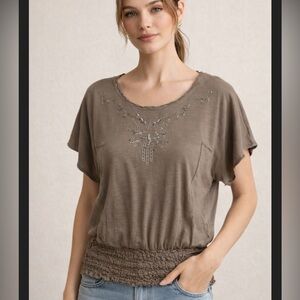 Free People Beaded Top Army Green size XS